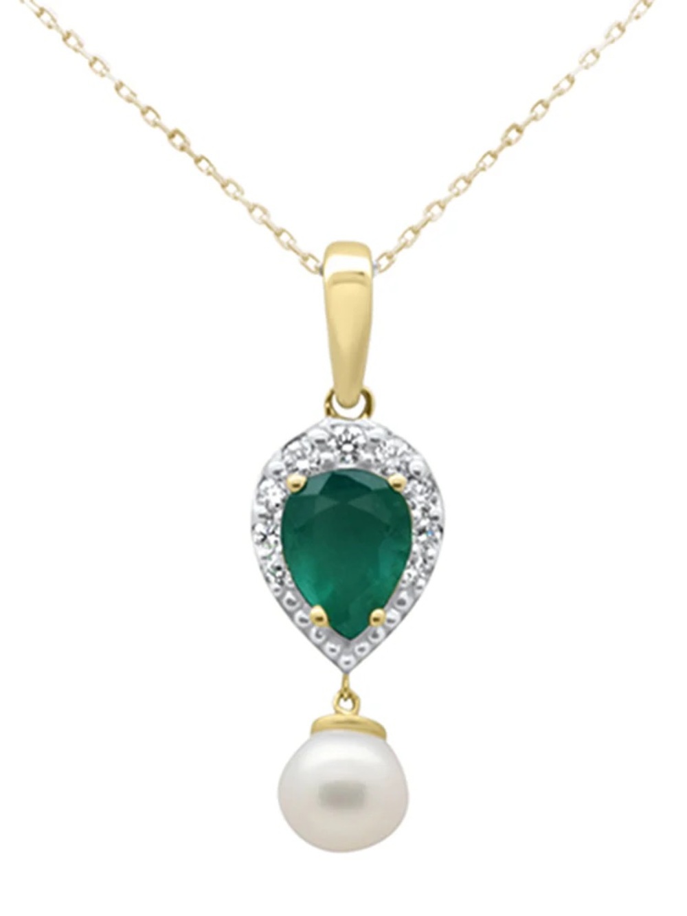 Emerald Teardrop Pearl Pendant Necklace - Gold